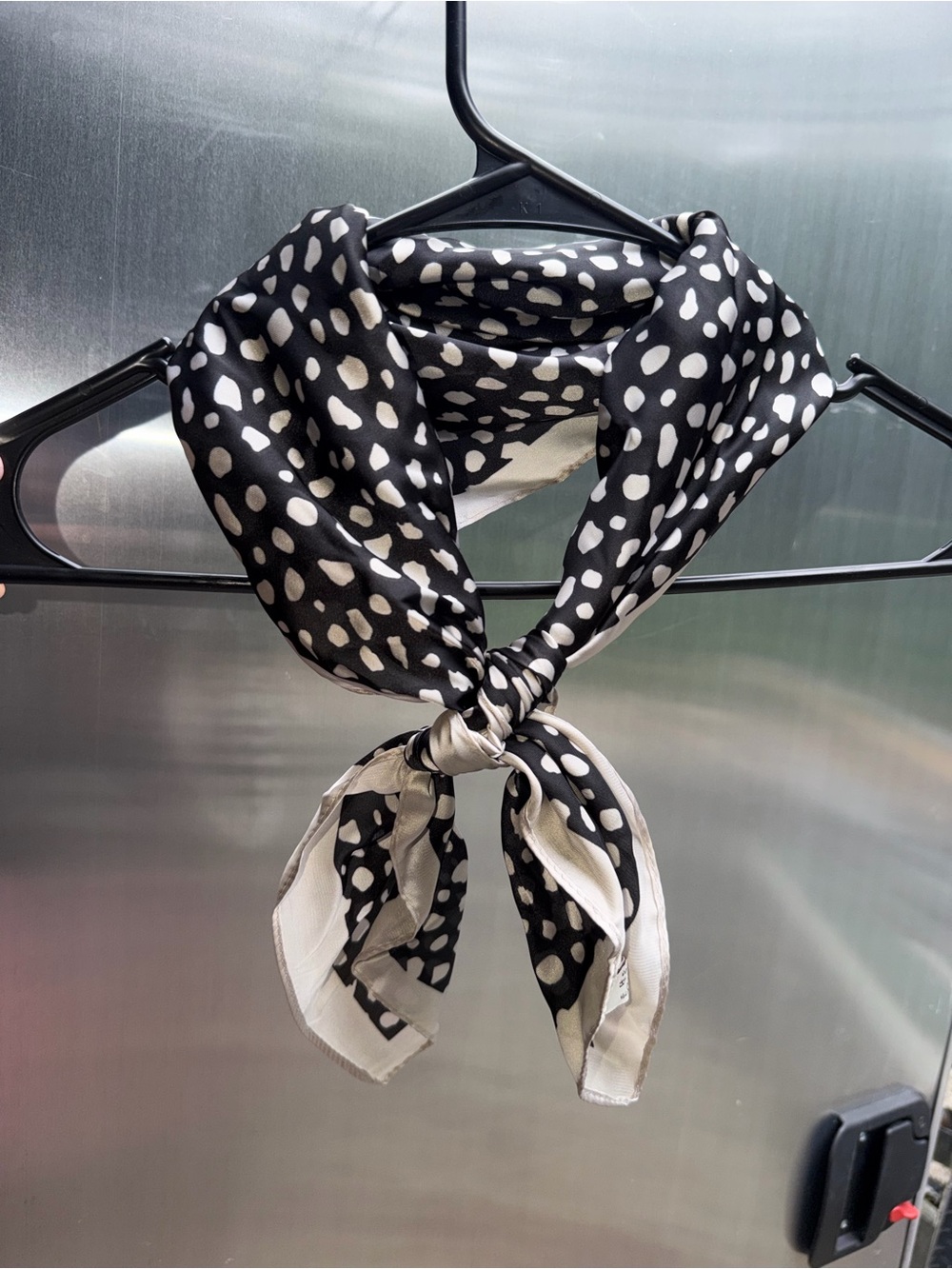 Black and Silver Polka Dot Silk Scarf - brand new